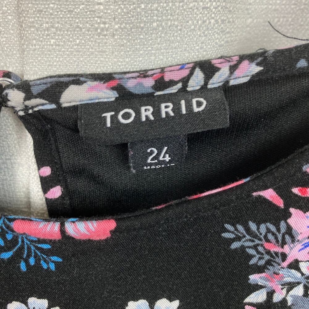Torrid Black&Pink Floral Challis Mini Dress Sz.24W - Picture 7 of 14